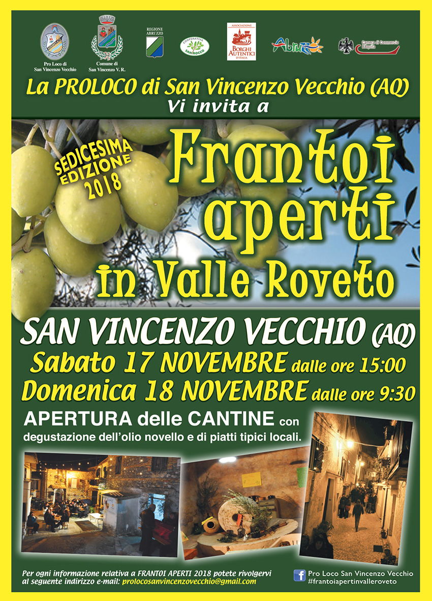 Frantoi Aperti in Valle Roveto a San Vincenzo Vecchio con le cantine aperte